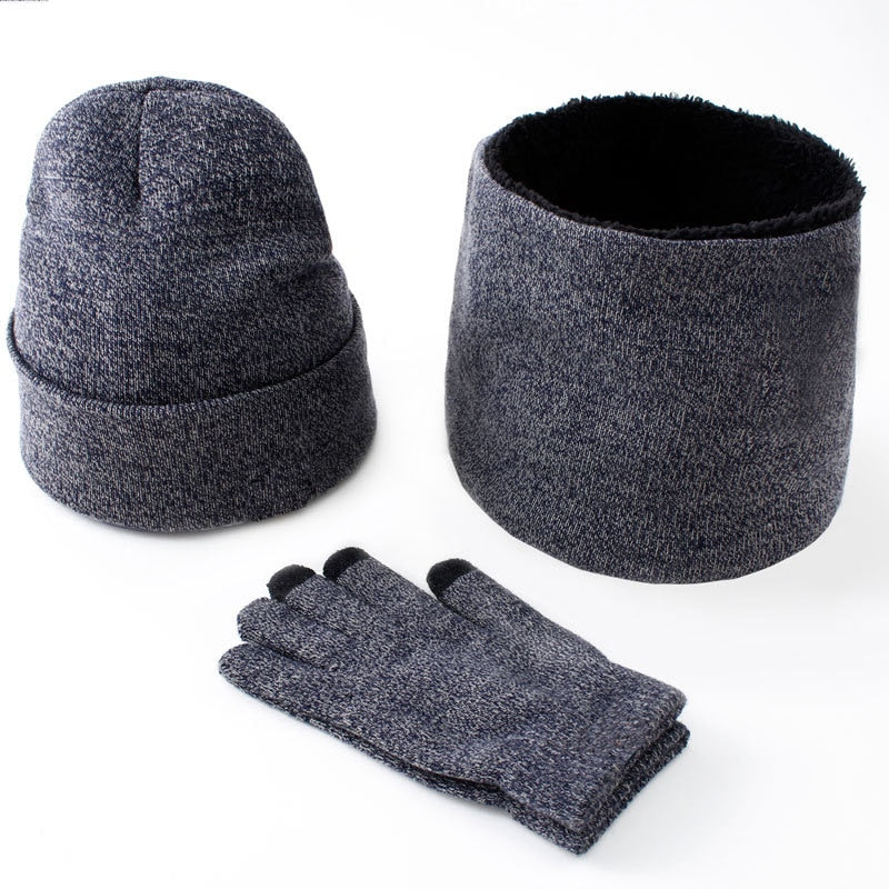 Winter men's hats, scarves, gloves, suits, fashion knitting and velvet hats, scarves, kits, men's 3 pieces/sets