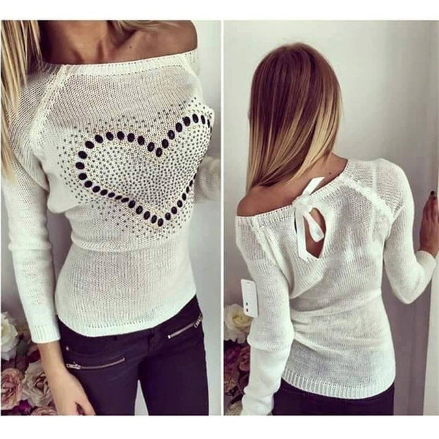 Heart Dots Knitted Pullover Sweater