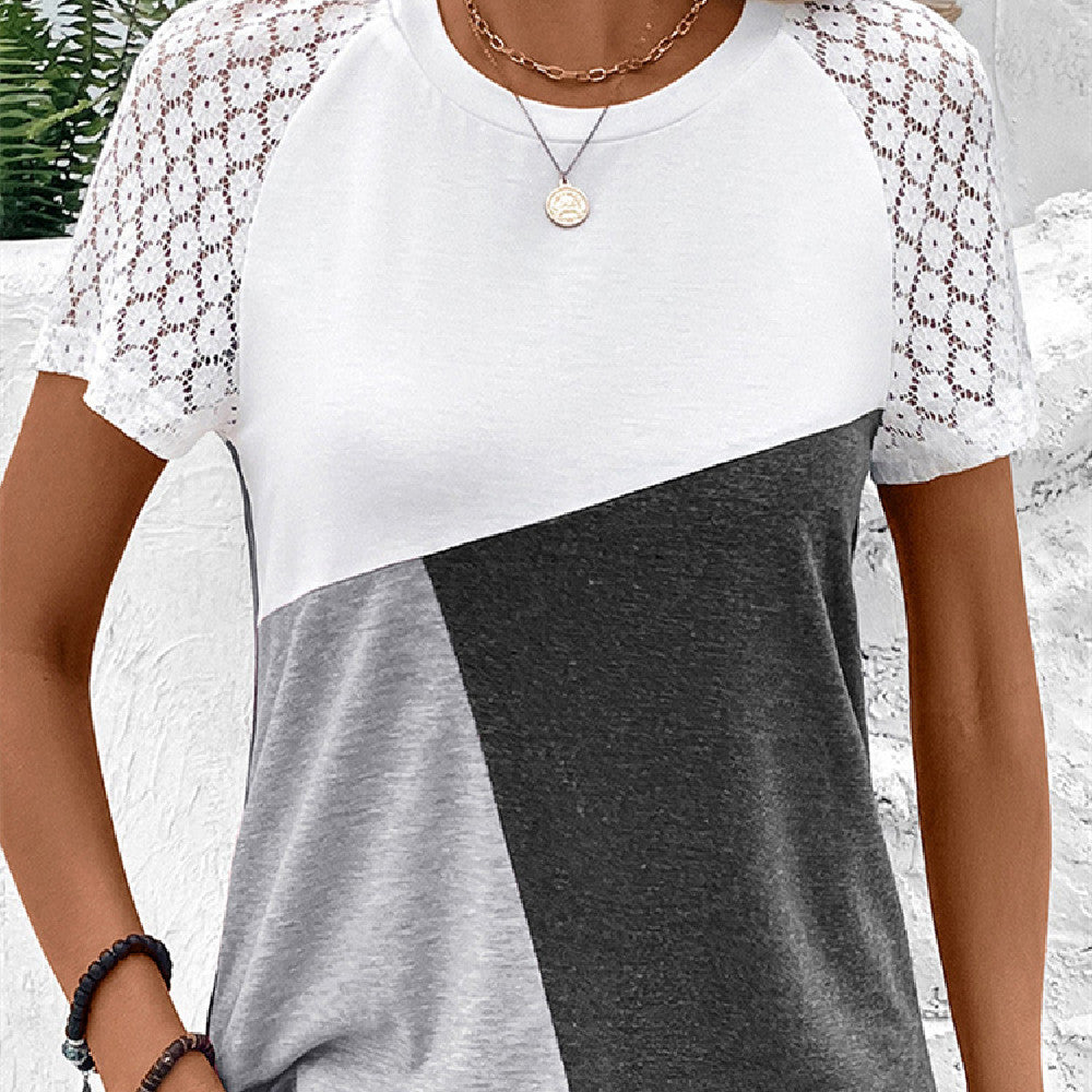 Fashion Lace Stitching T-shirt Women