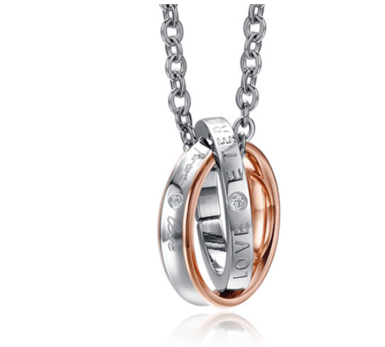 Double circle pendant Zircon titanium steel pendant for men and women couple