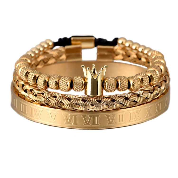 Luxury Roman Royal Crown Charm Stainless Steel Geometry Bracelet
