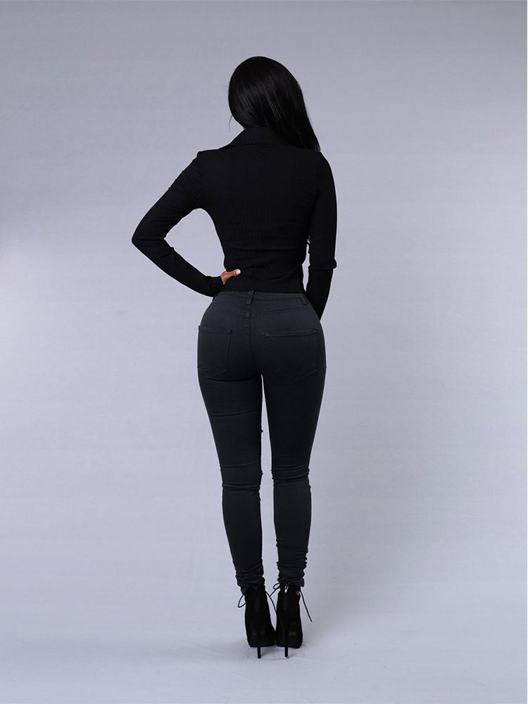 High Quality Women Casual Hole Jeans High Waist Skinny Pant Pencil Jeans Ripped Sexy Female Girls Trousers Denim Jeans