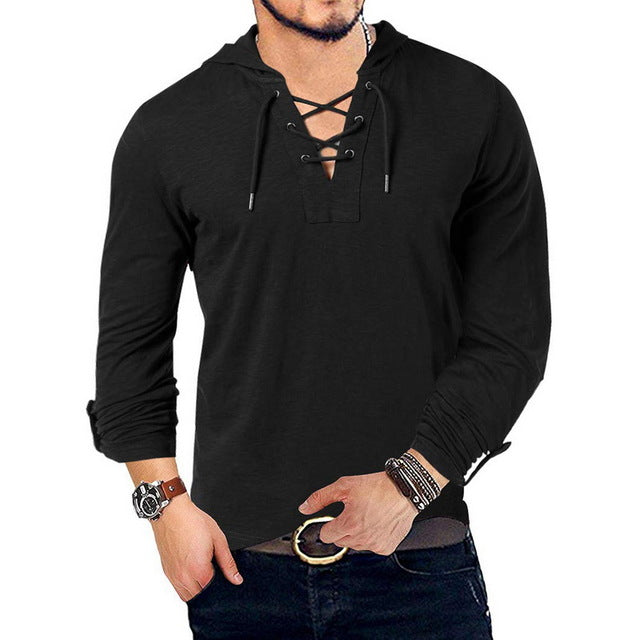 V Neck Outdoor Loose Hooded Shirts