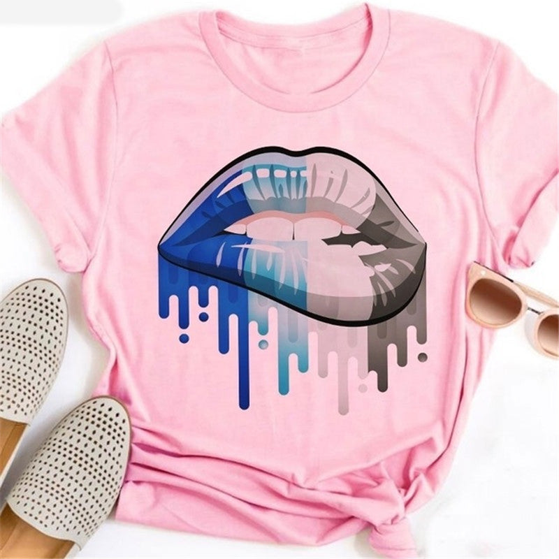 Sexy Colorful Lip and Eyes Printed T-shirt