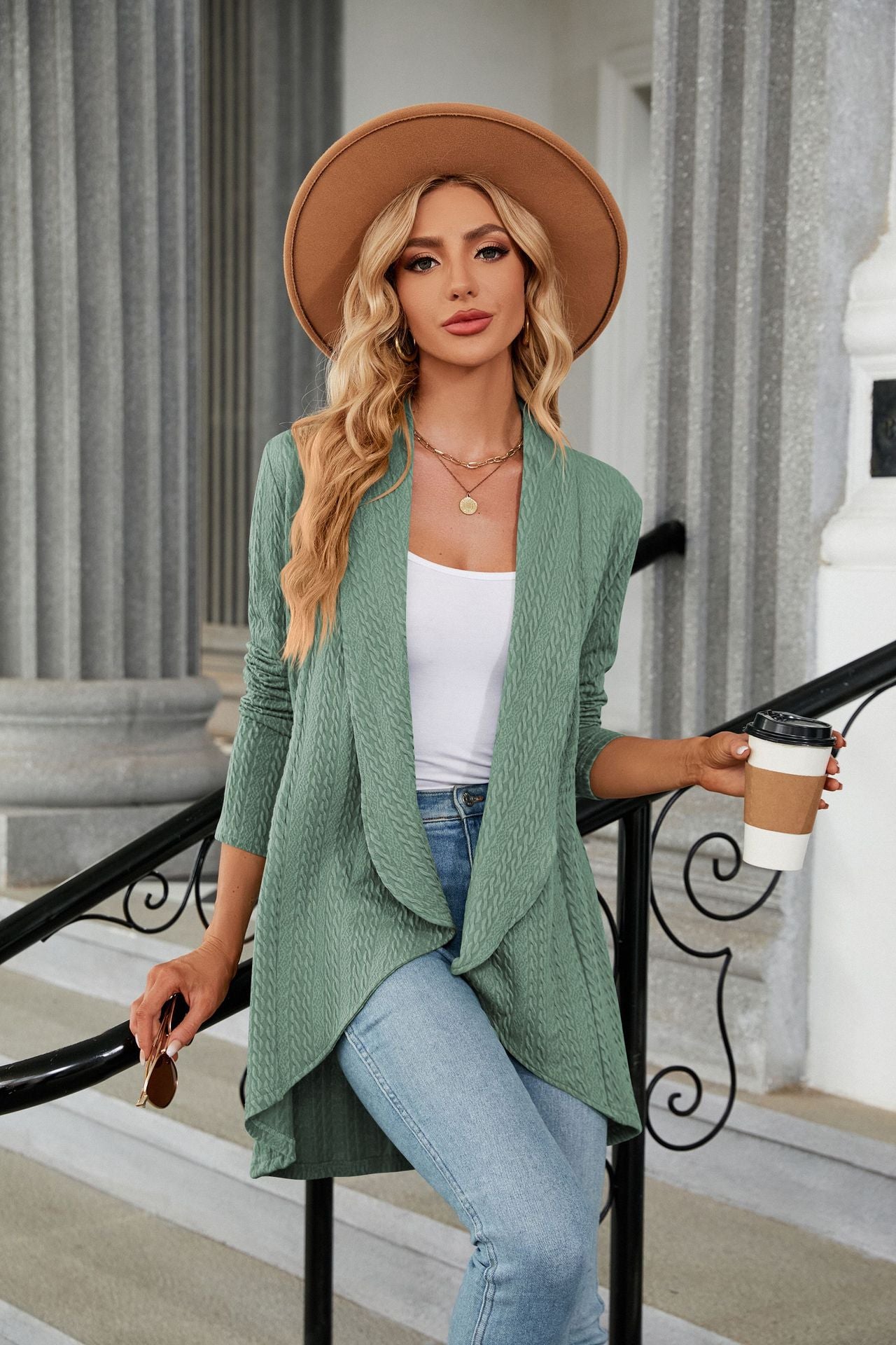 Casual Lightweight Open Front Cardigans Soft Draped Long Sleeve