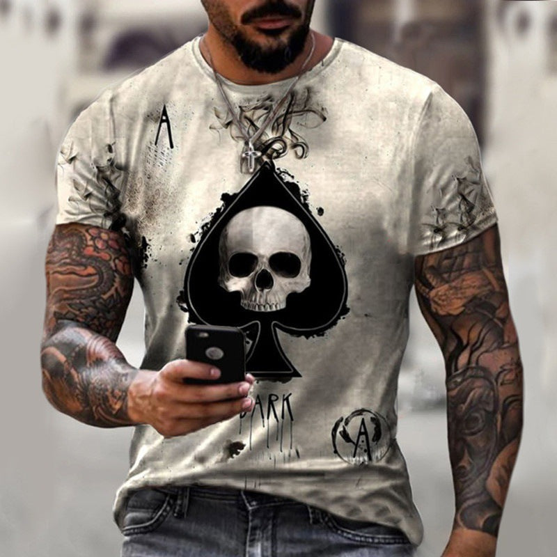 3D Printing Skull Spades T-Shirt Fashion Street