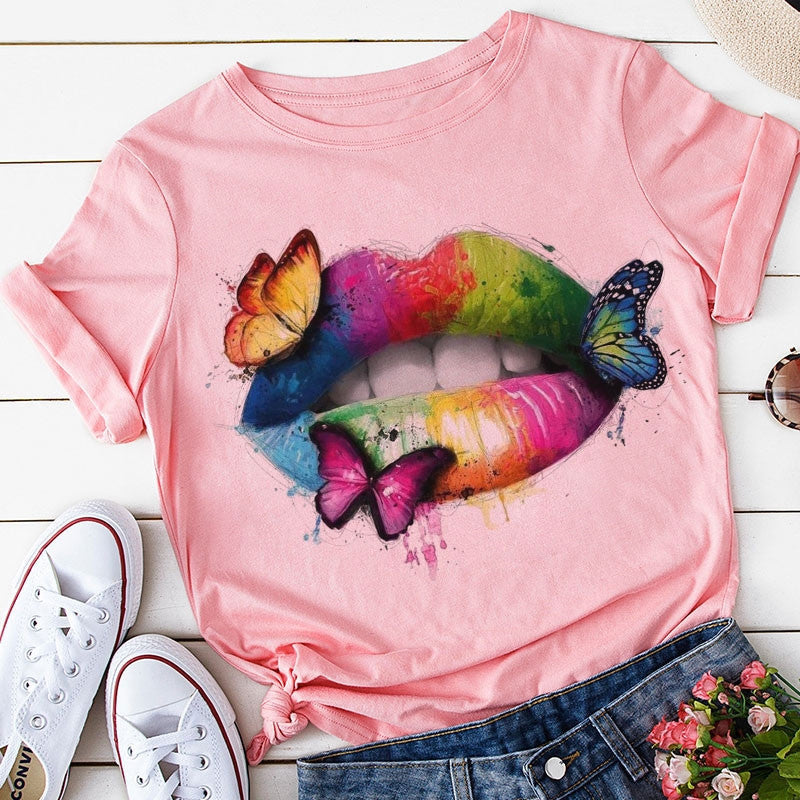 Sexy Colorful Lip and Eyes Printed T-shirt