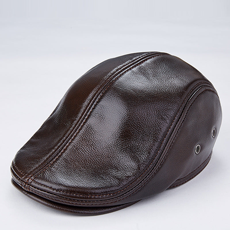 Men Genuine Cowhide With Ear Flaps Beret Hats