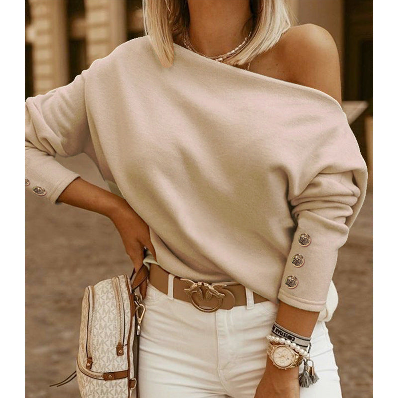 Women's Trendy Round Neck Solid Color Street Long-sleeved Sweater