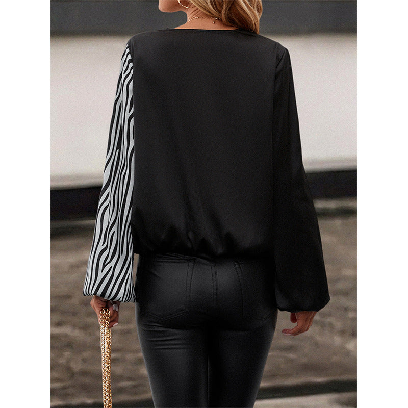 Women's Clothing Zebra V-neck Slim Fit Slimming Long Sleeves Shirt