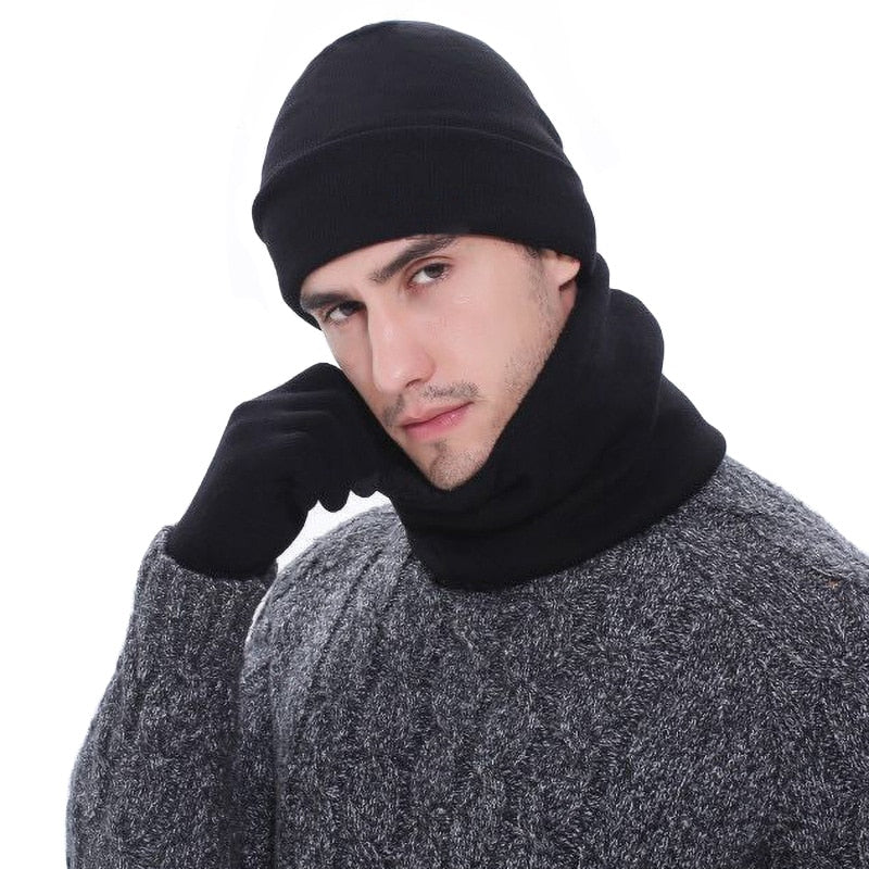 Winter men's hats, scarves, gloves, suits, fashion knitting and velvet hats, scarves, kits, men's 3 pieces/sets