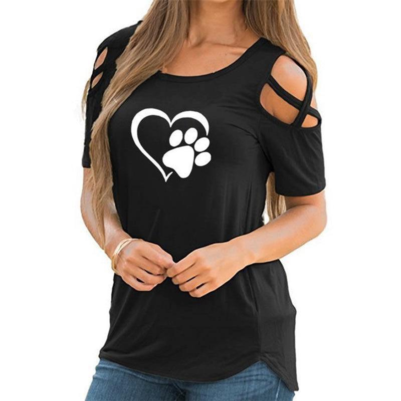 Cute Heart Paw Printed Strapless T-shirt