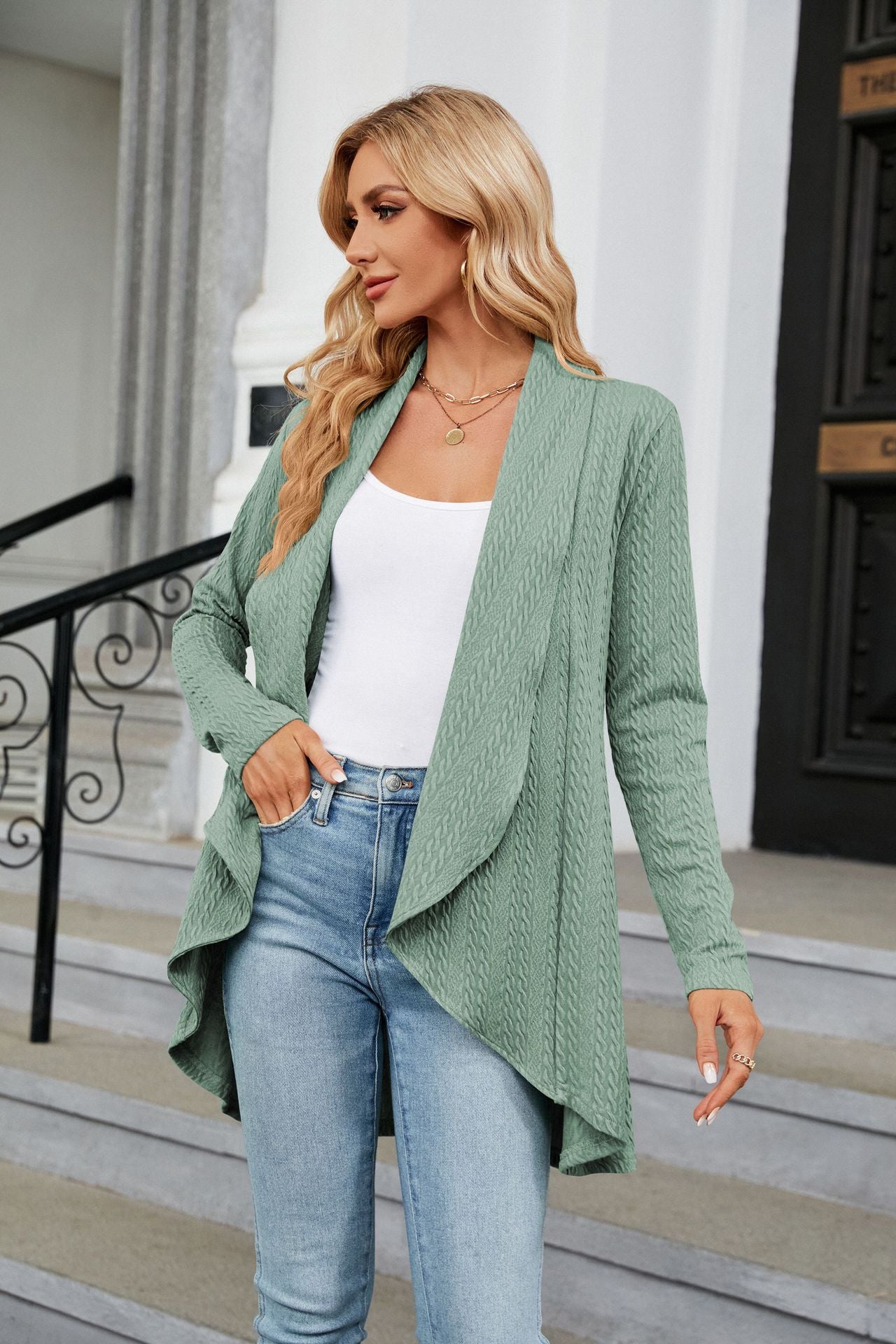 Casual Lightweight Open Front Cardigans Soft Draped Long Sleeve