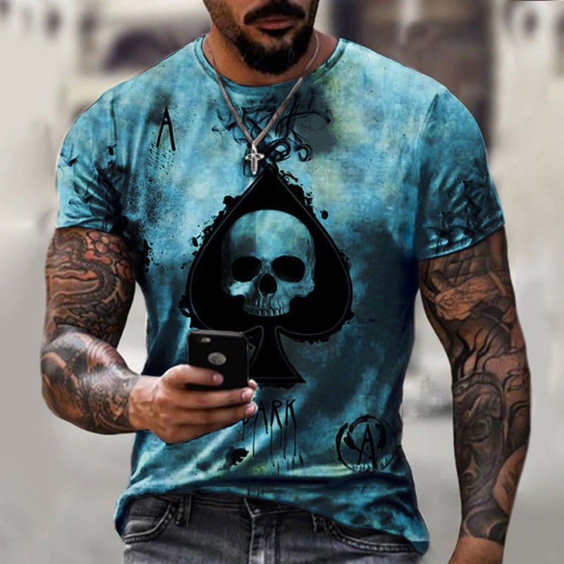 3D Printing Skull Spades T-Shirt Fashion Street