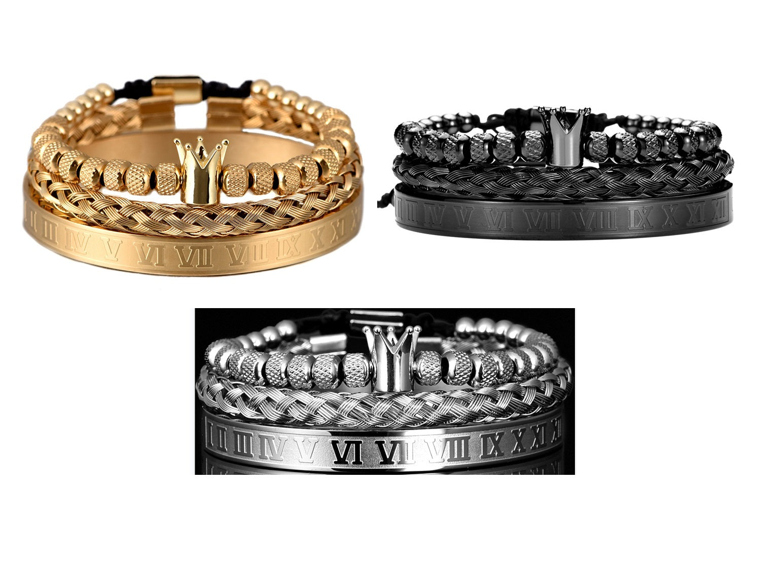 Luxury Roman Royal Crown Charm Stainless Steel Geometry Bracelet