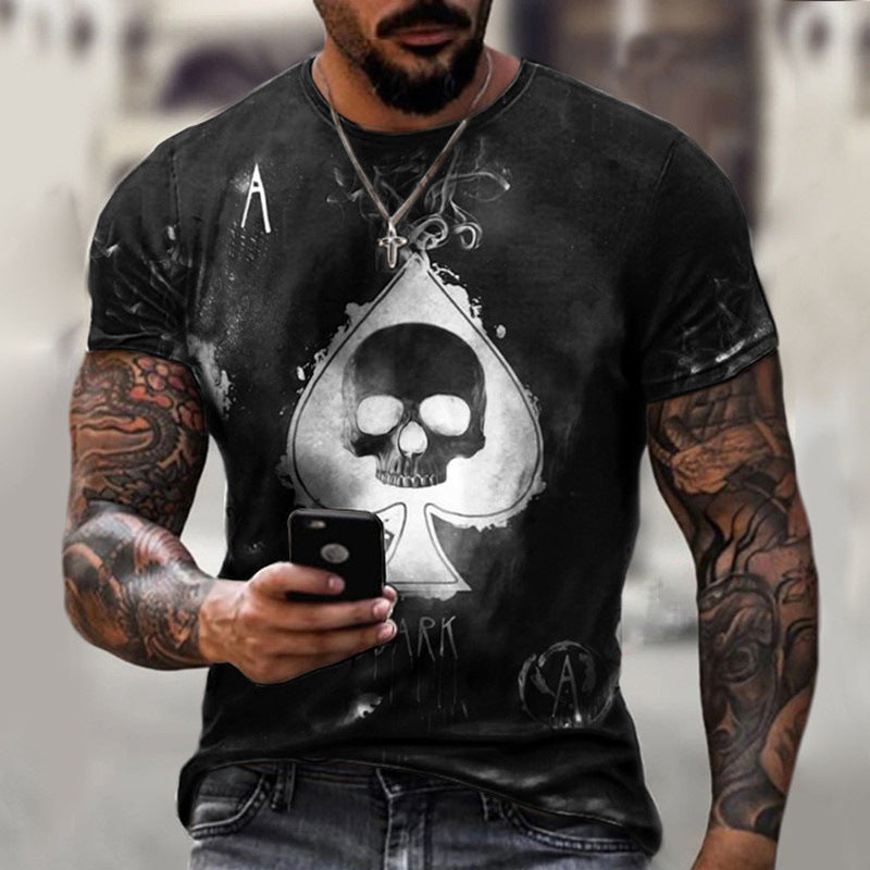 3D Printing Skull Spades T-Shirt Fashion Street