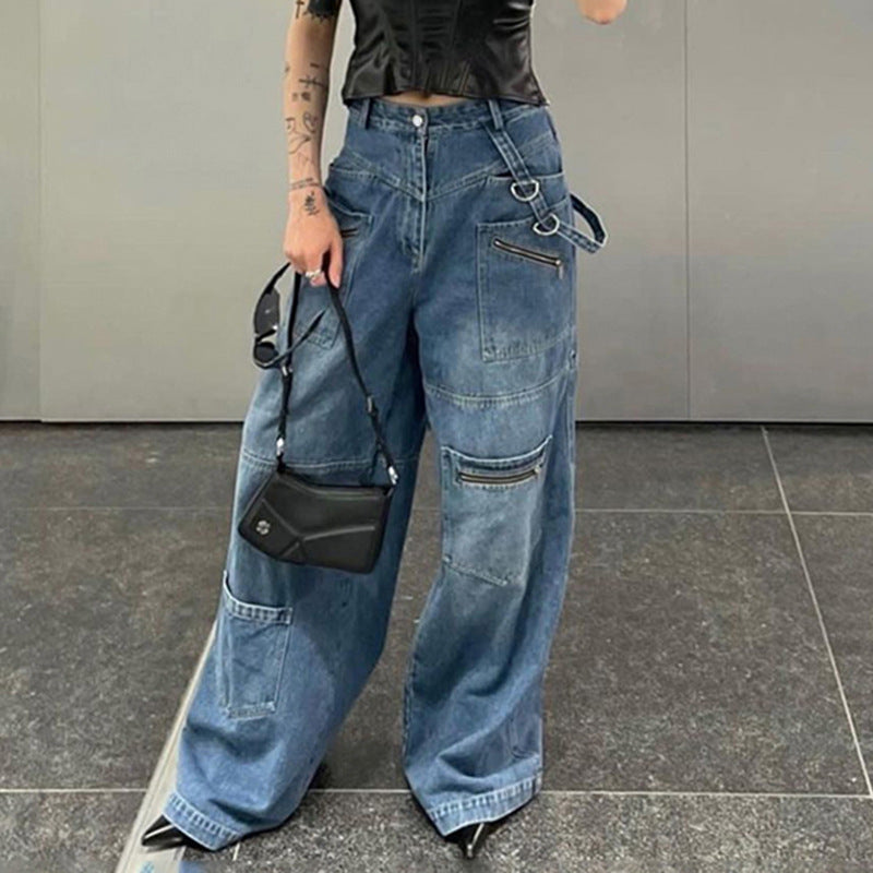 Women's Heavy Zipper Cargo Jeans