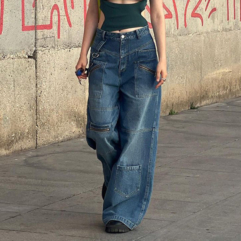 Women's Heavy Zipper Cargo Jeans