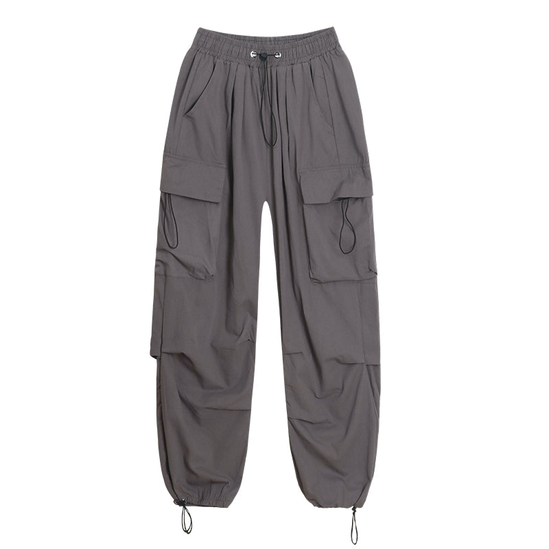Women's Grey Loose Straight Cargo Pants