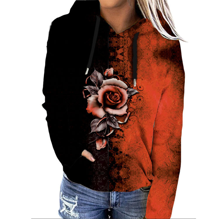 Butterfly & Rose Printed Hooded Sweatshirt
