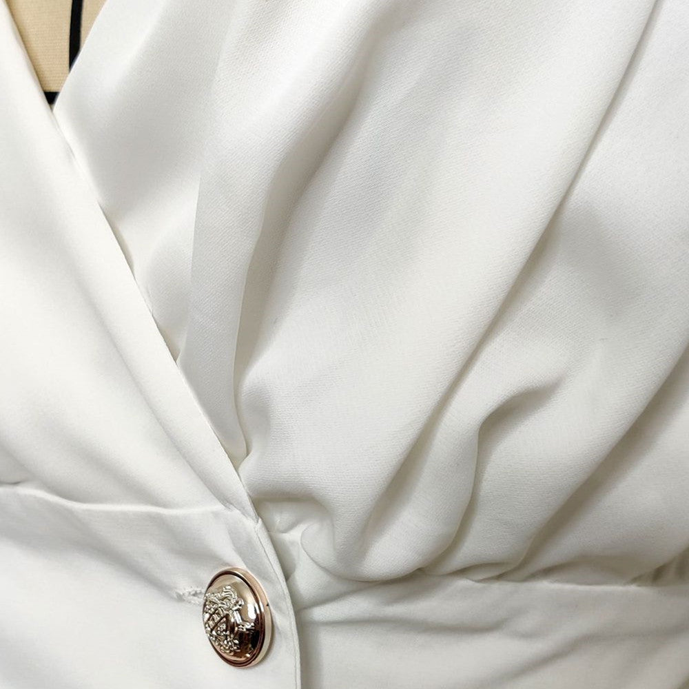 Puffy Sleeves Solid Color Pleated Shirt